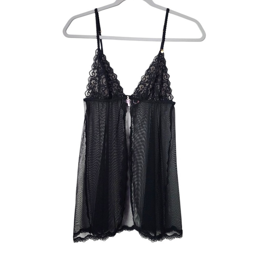 VICTORIA'S SECRET Very Sexy Black Sheer‎ Lace Babydoll Lingerie Y2k 2006 Small